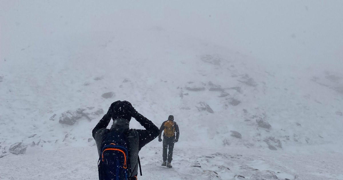 Whiteout conditions on Ben Nevis in Scotland