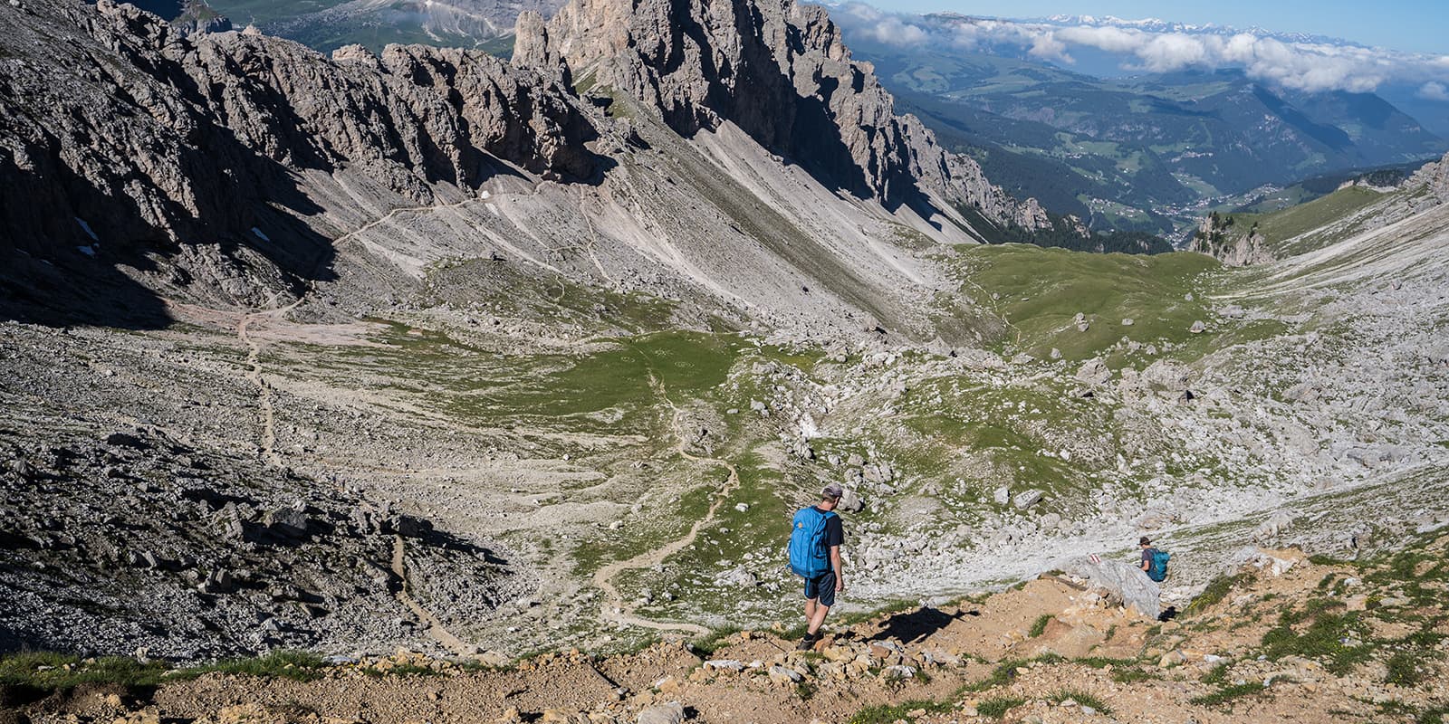 hikers on the Alta Via 2 in the dolomites