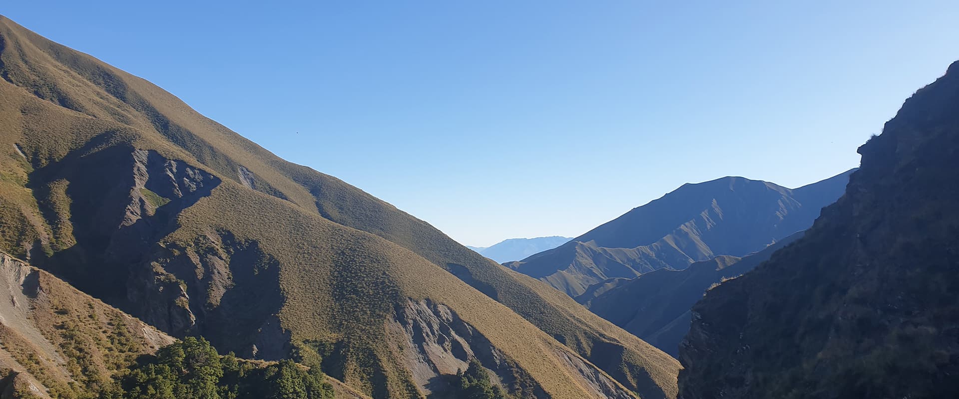 panoramic view of green covered mountains in New Zealand