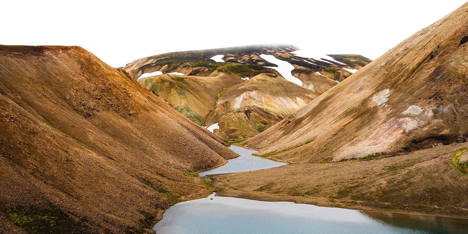 lakes surrounded by orange mountains