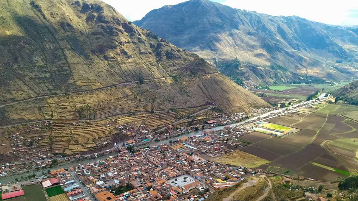 town of Pisac in Peru near the mountains