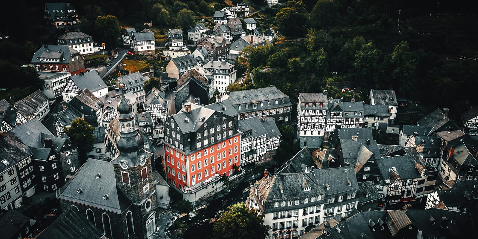 drone shot of small town in Eifel, Germany