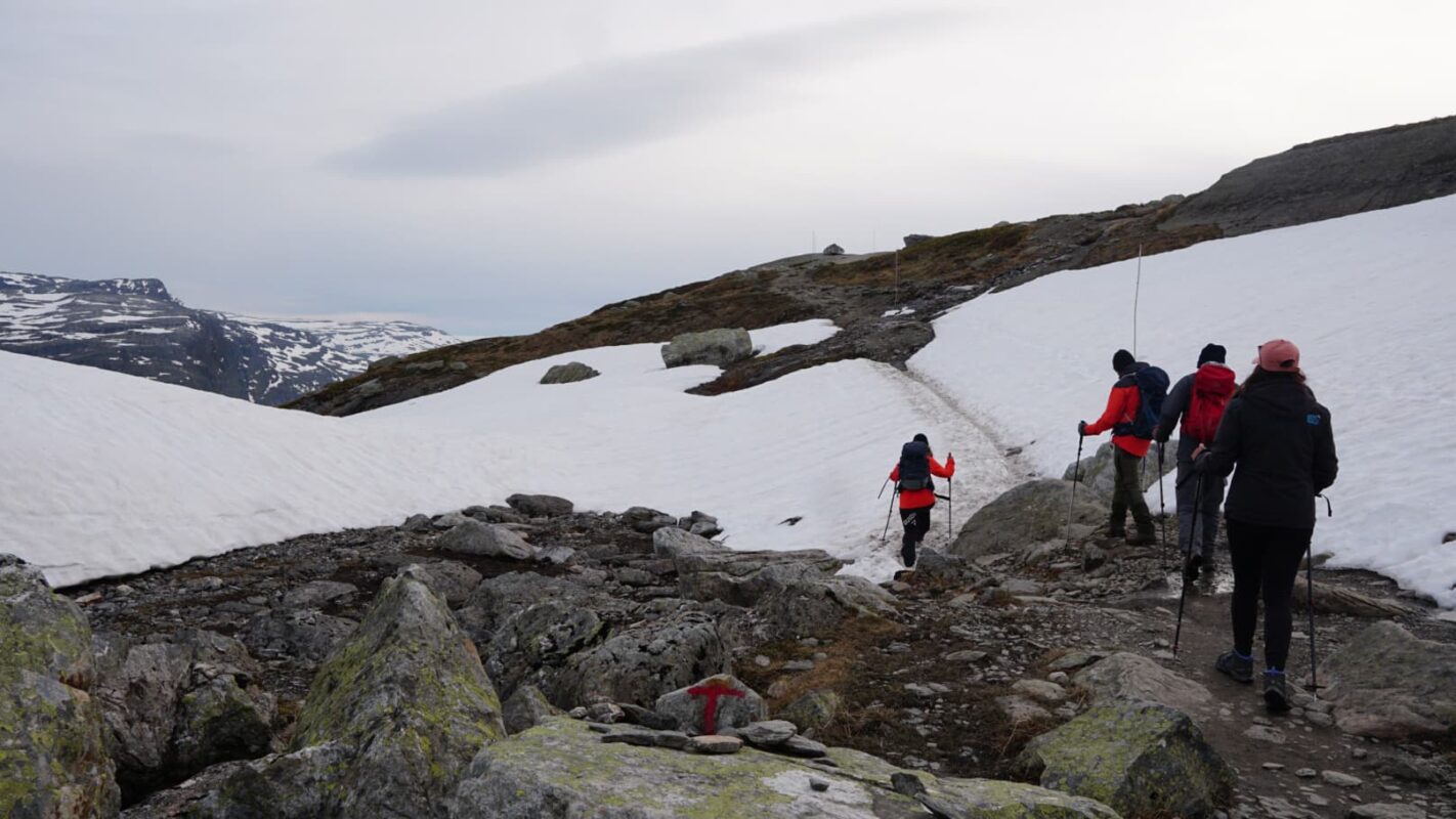 group of hikers on snowfield