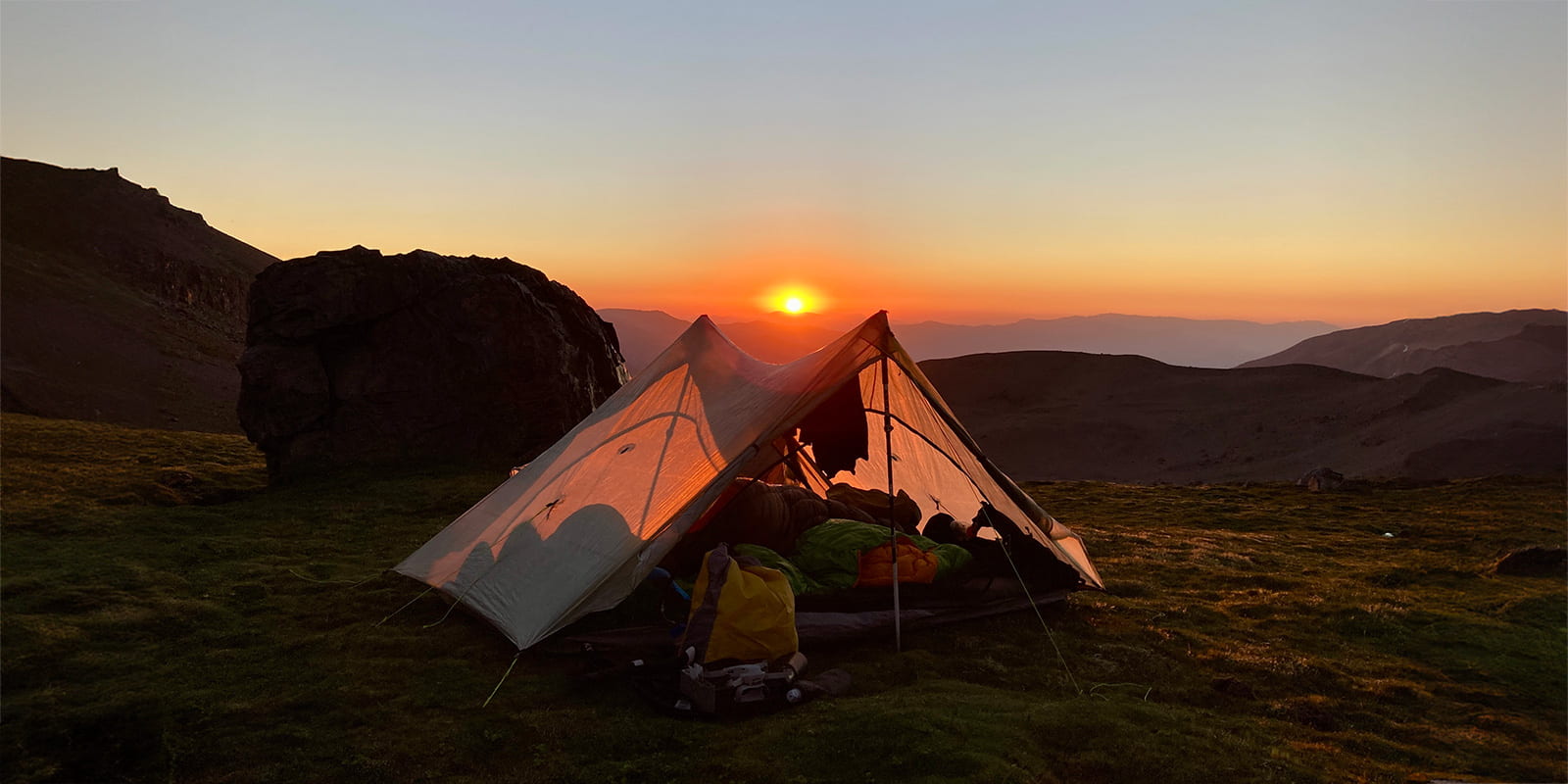 pitched tent in the mountains of Patagonia