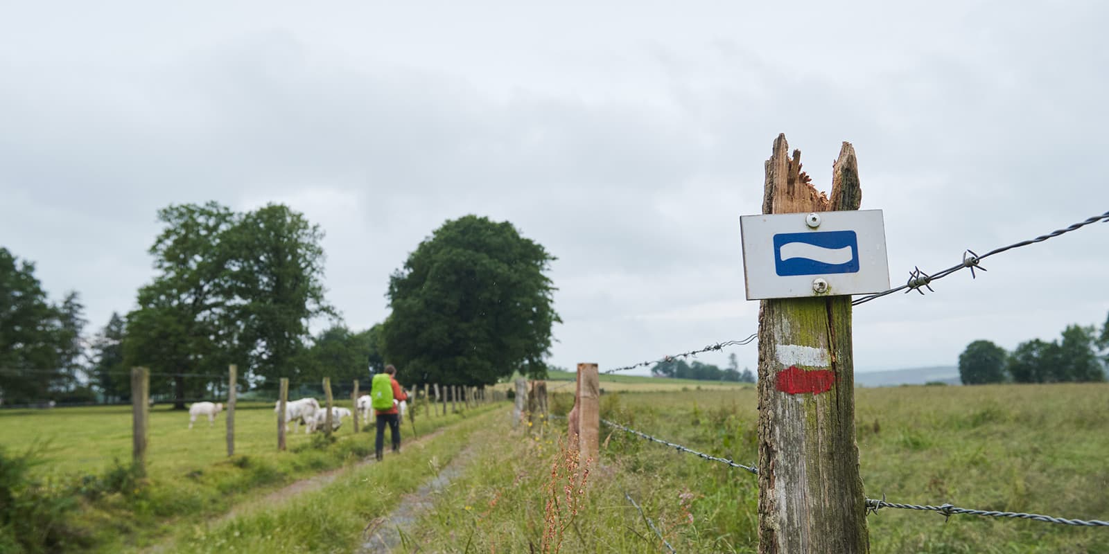 trail sign of the Eislek trail near some meadows