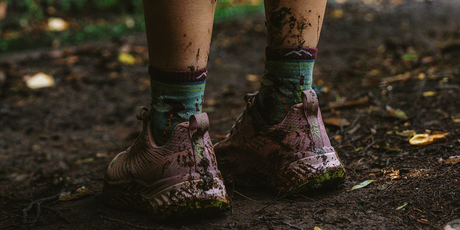 lowa atr shoes covered in mud