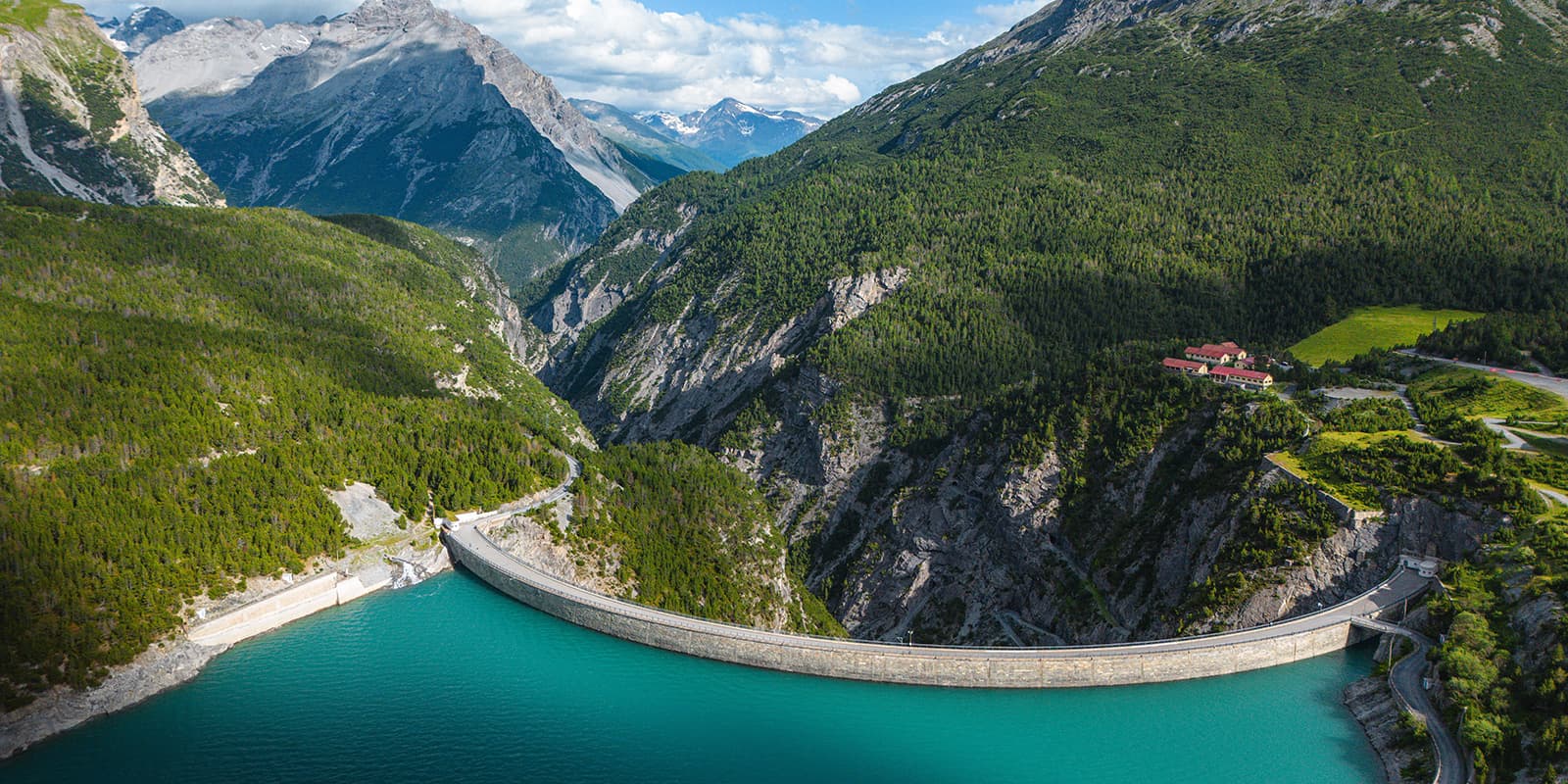 aerial view of mountain dam