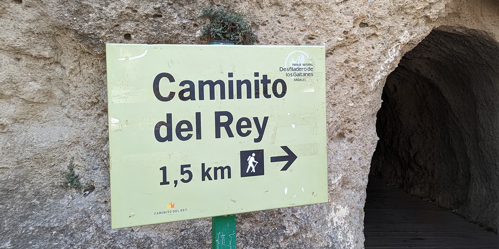 Caminito del Rey sign near cave