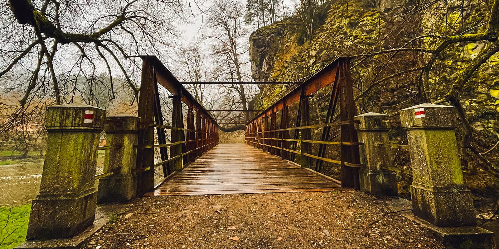 wooden bridge on the Lužnice-Valley trail in the czech republic