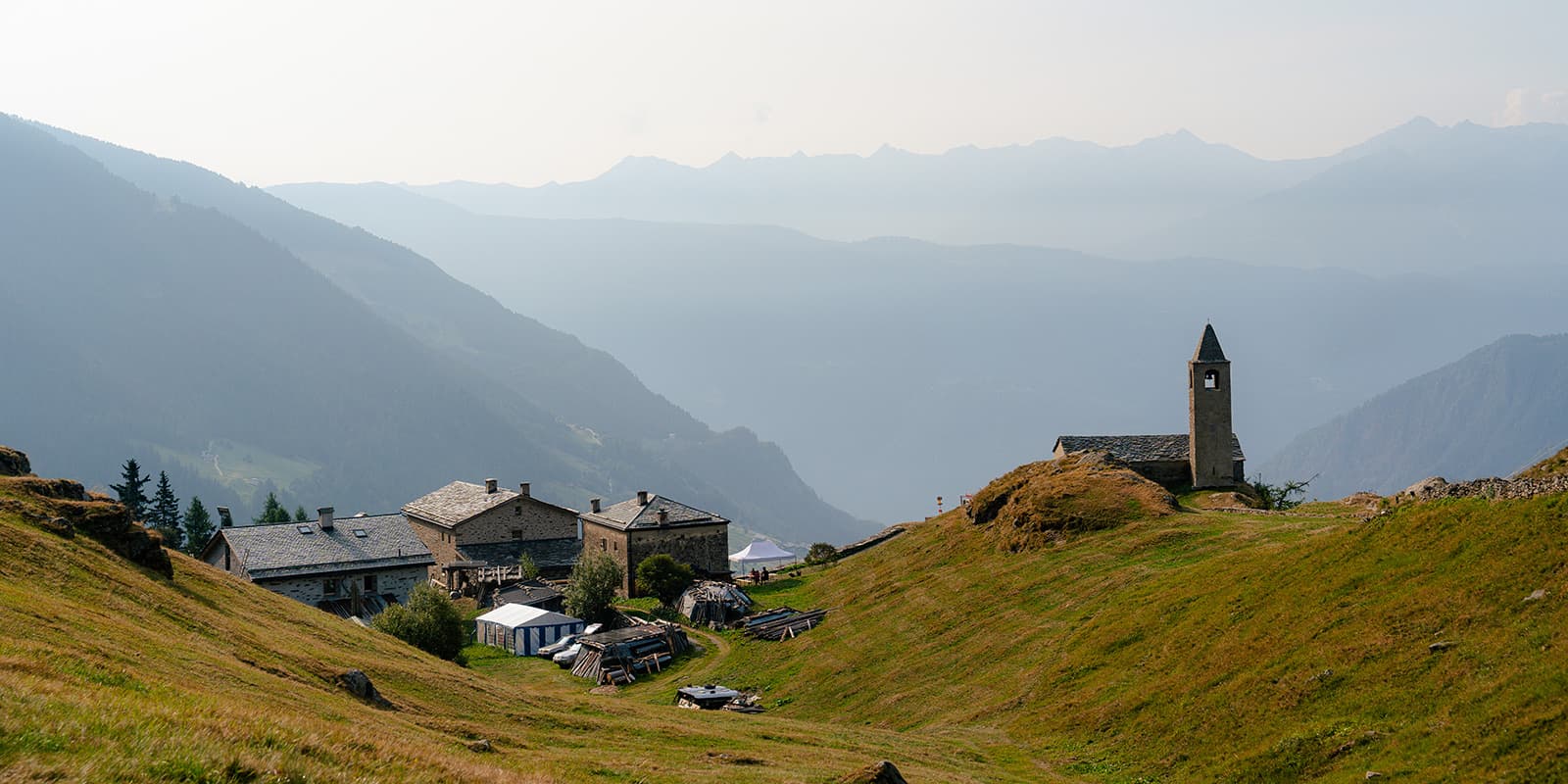 mountain hut with church near Valposchiavo