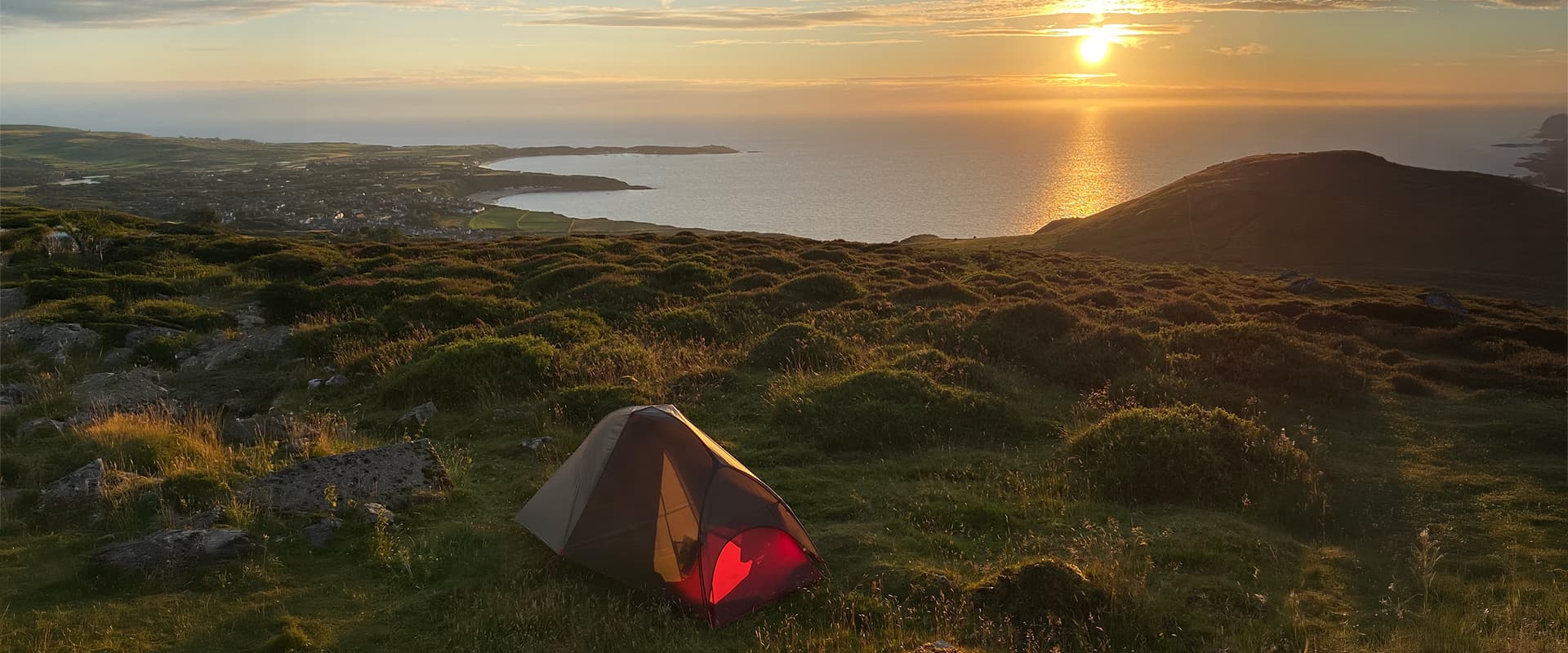 msr tent pitched near Wales coast during sunset