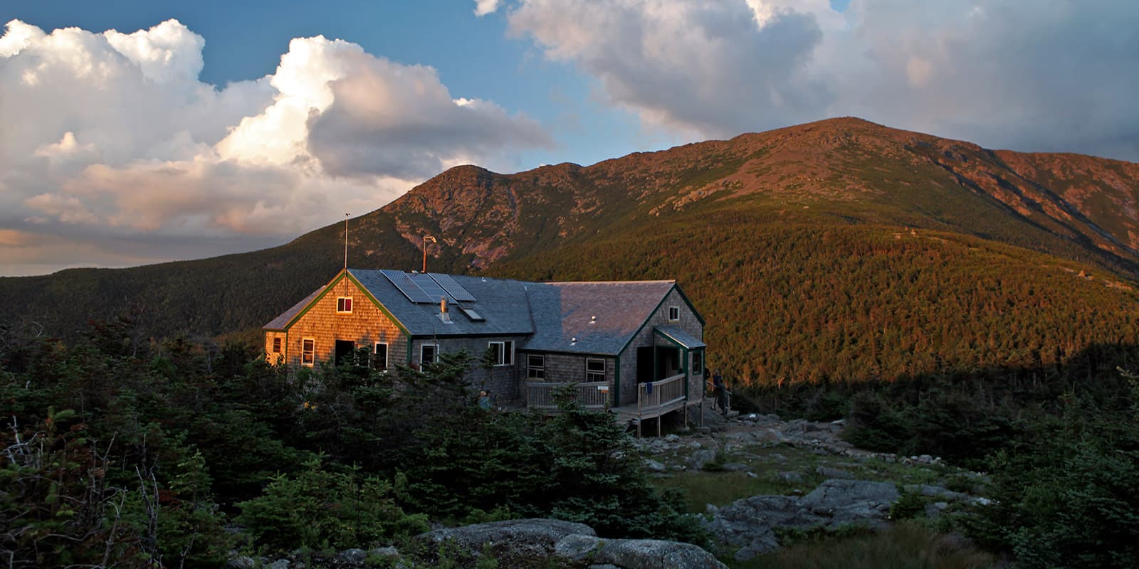 Greenleaf hut during sunset on the Appalachian hut to hut tour