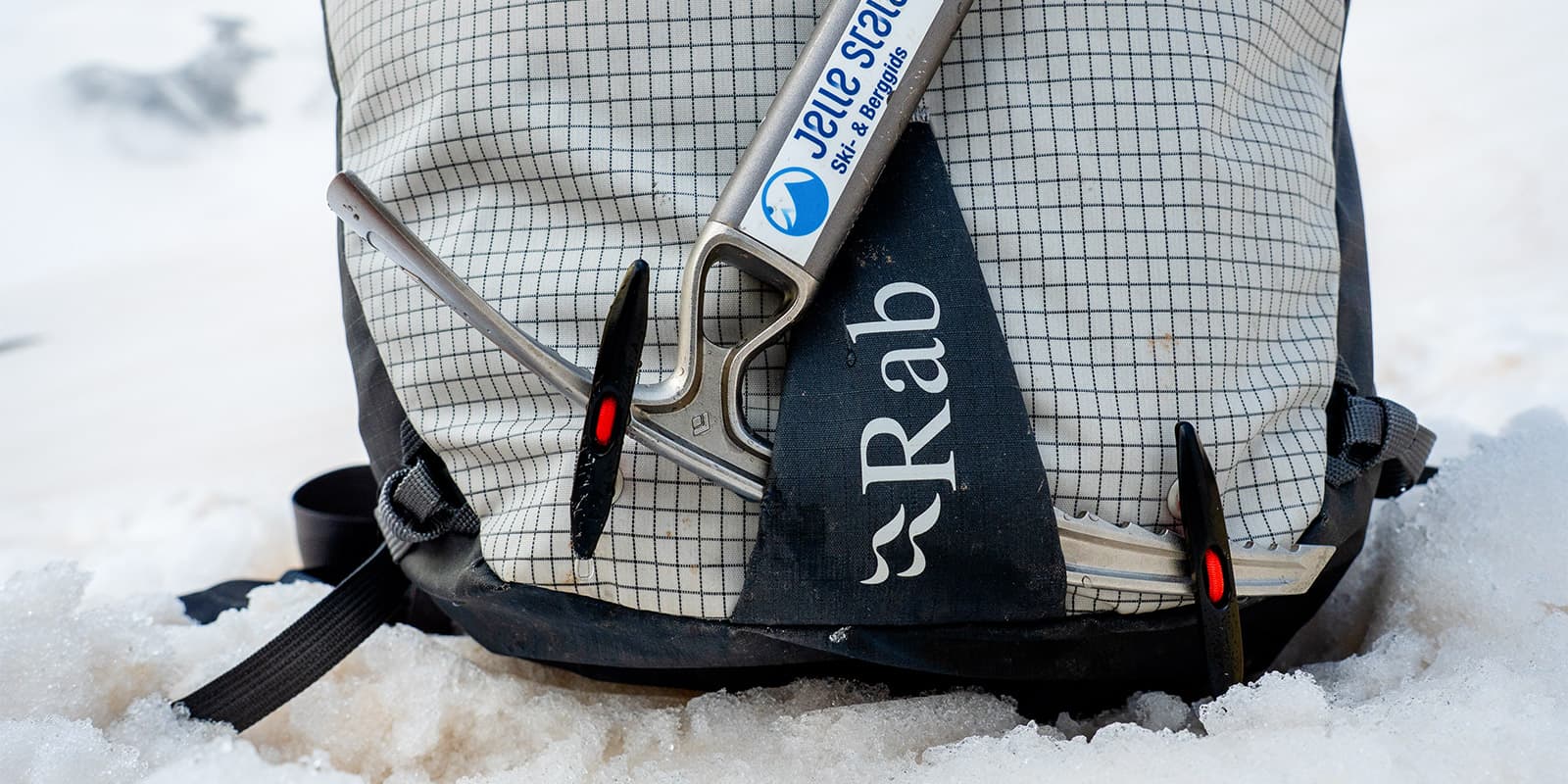 close up of the Rab Latok 38L mountain pack in the snow