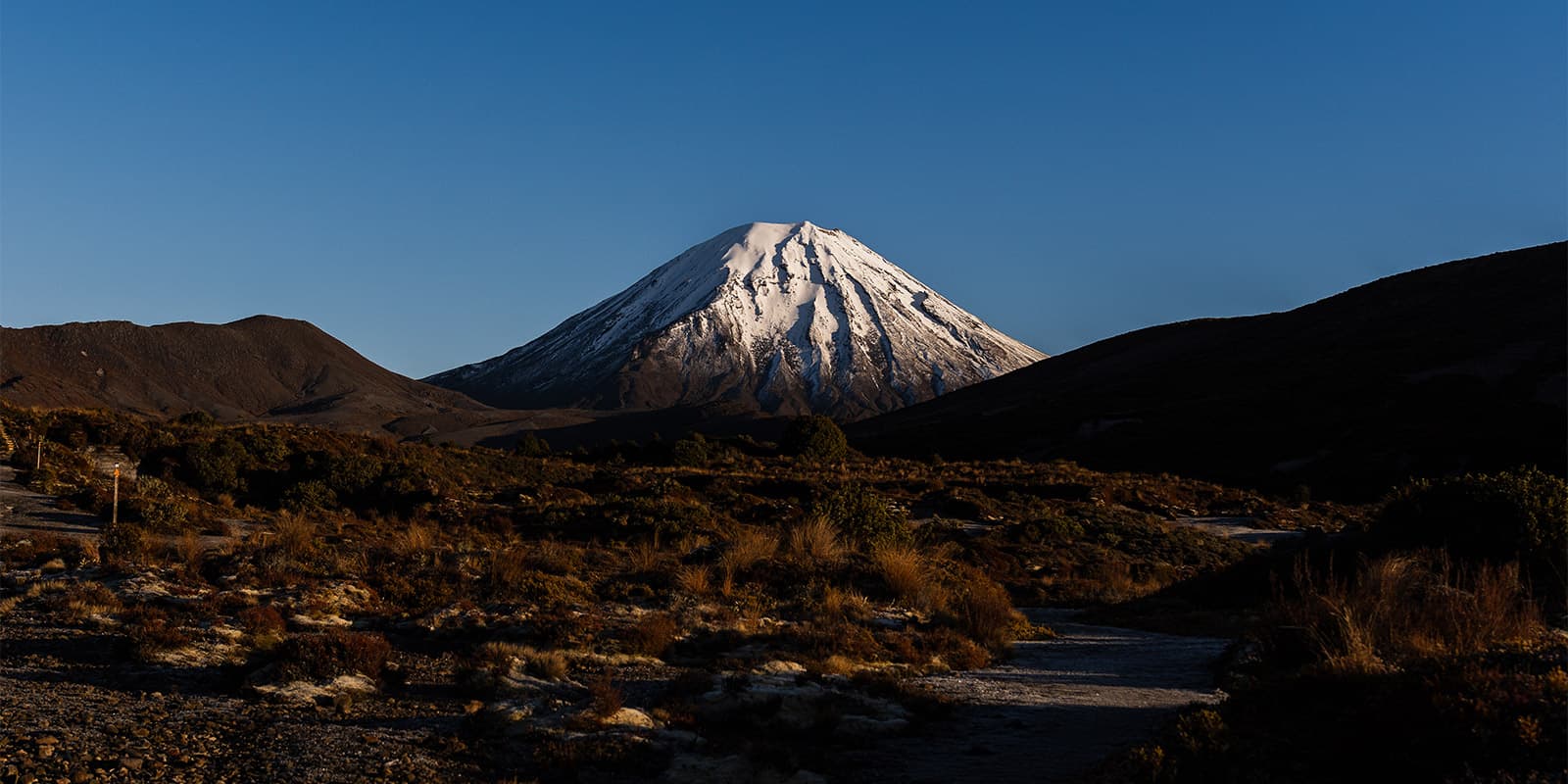 snowy peak on volcano in New Zealand on the Tongariro Northern Circuit