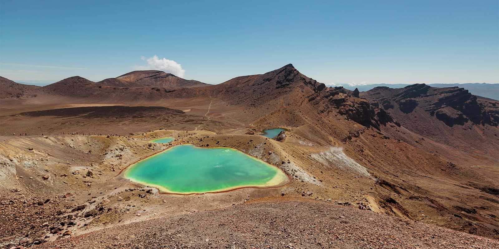 brown mountains near green lake in Tongariro National park on the Te Araroa