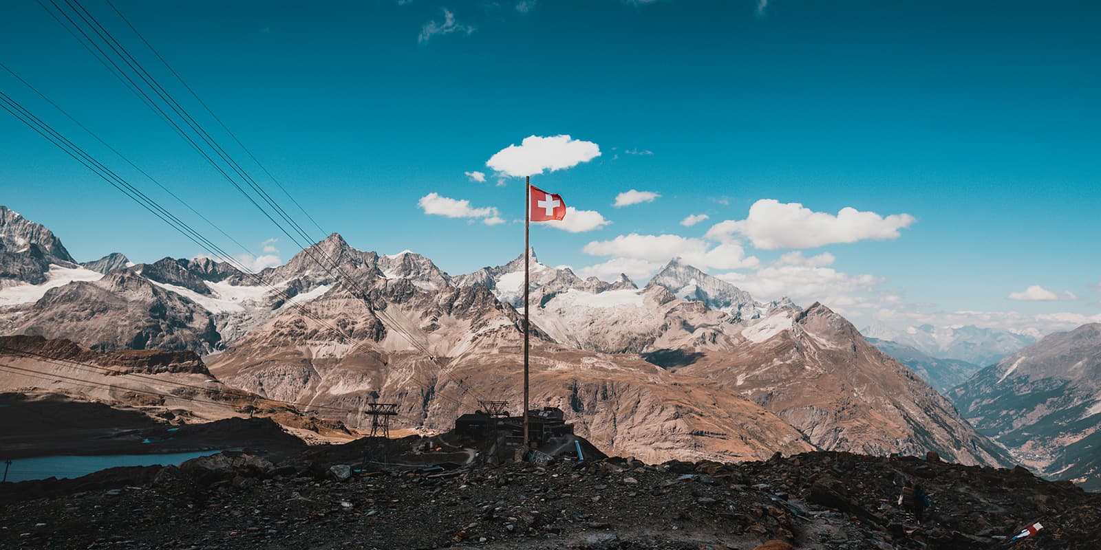 A Swiss Flag in the Alps near Zermatt, Switzerland.