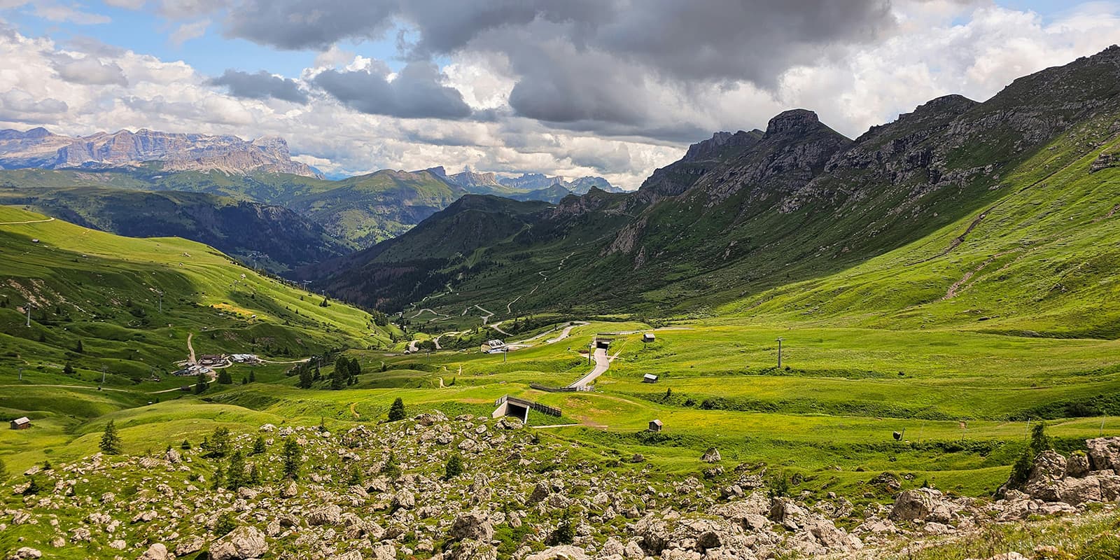 green mountain landscape of dolomites, italy. on the Dolomites King Trek