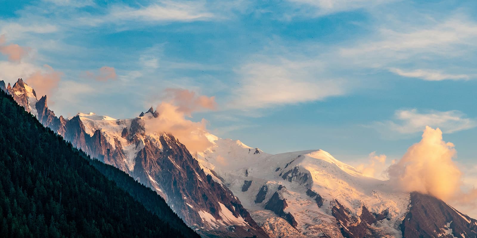 golden hour looking down the valley toward Mont Blanc