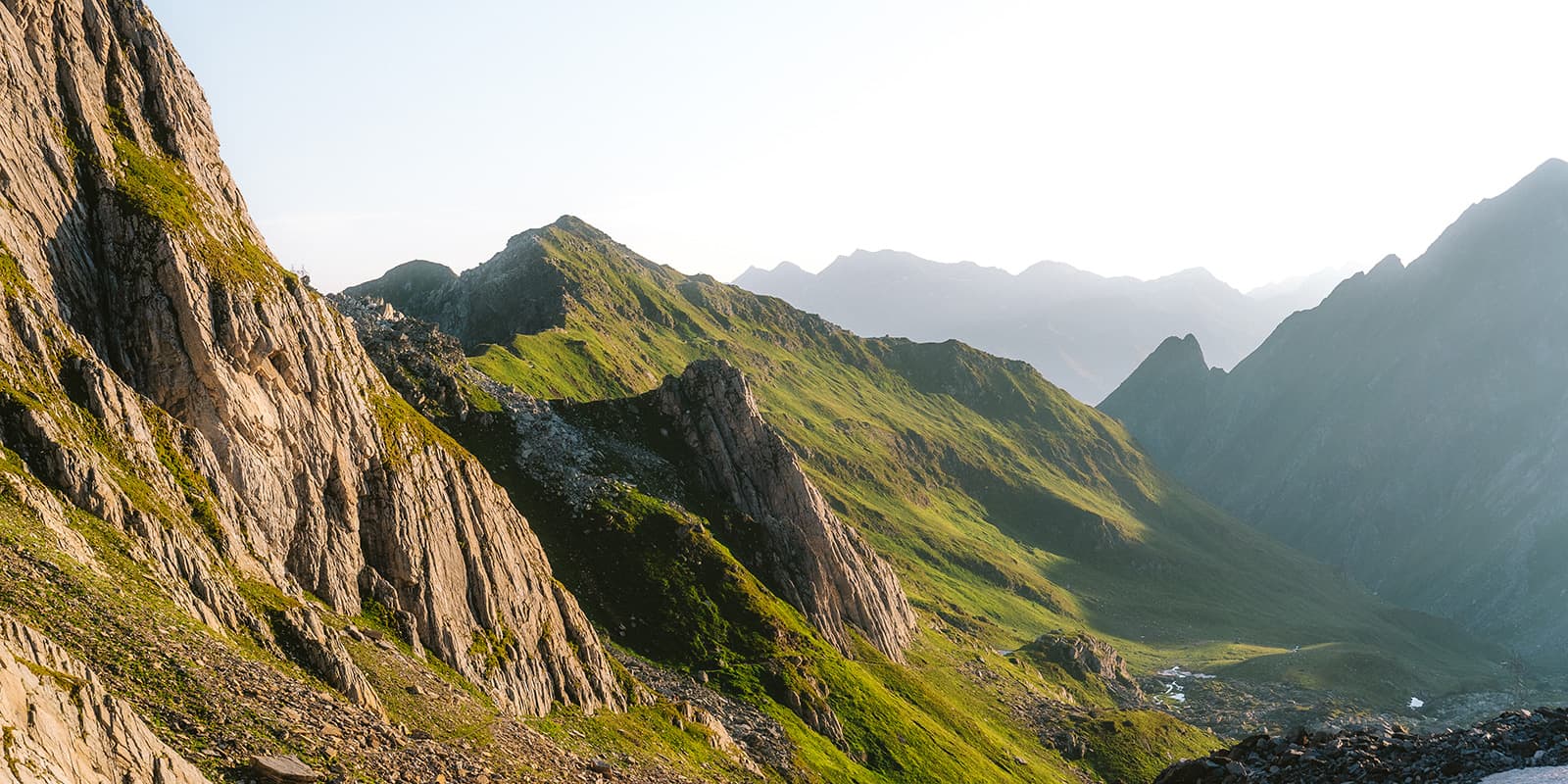 early morning sun in the swiss mountains in ticino