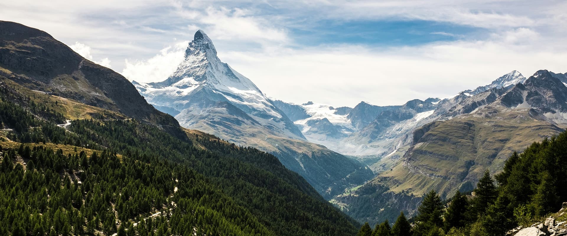 view of the Matterhorn covered in snow