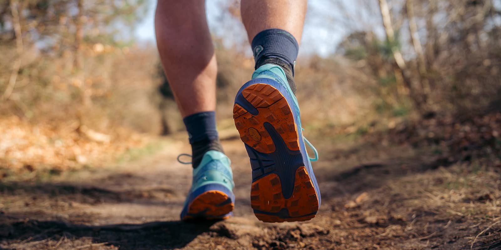 under sole of a trail runner shoe by Topo Athletic