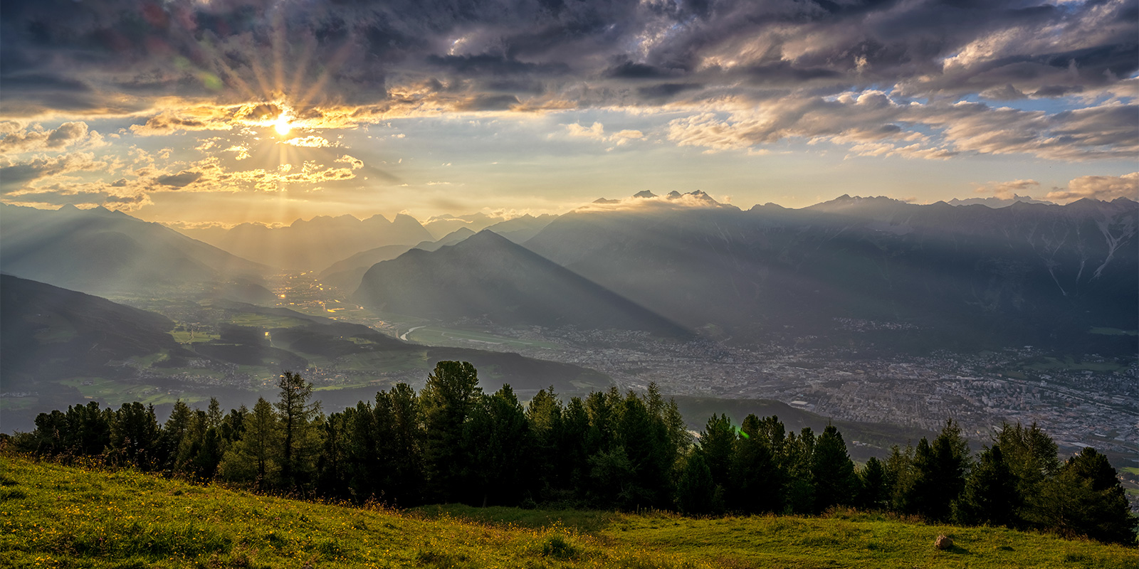sun setting above Austrian Alps on the Adlerweg