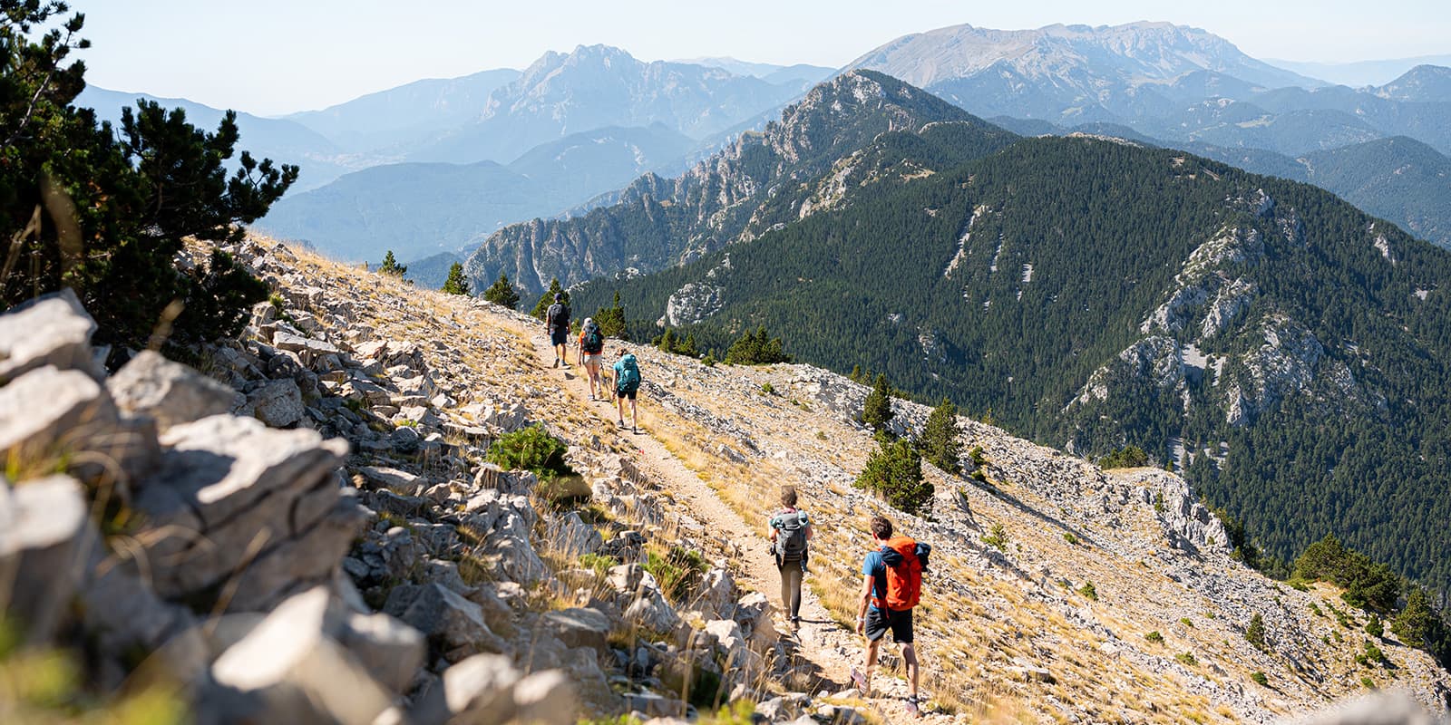 group of hikers in the Catalan pyrenees on the Cavils del Vent