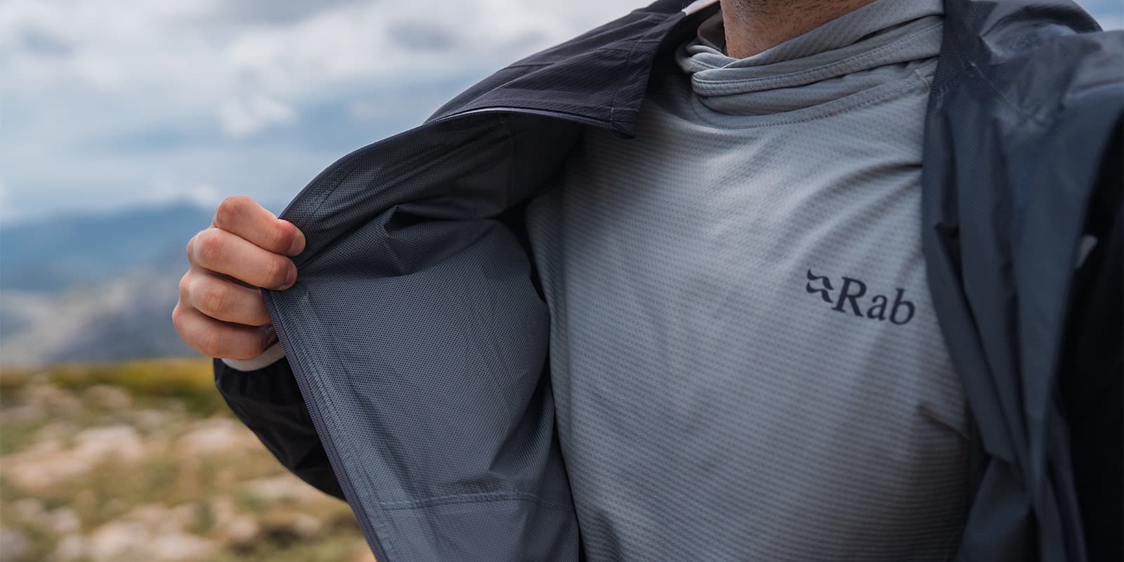 inside material of the RAB Downpour Trail light jacket