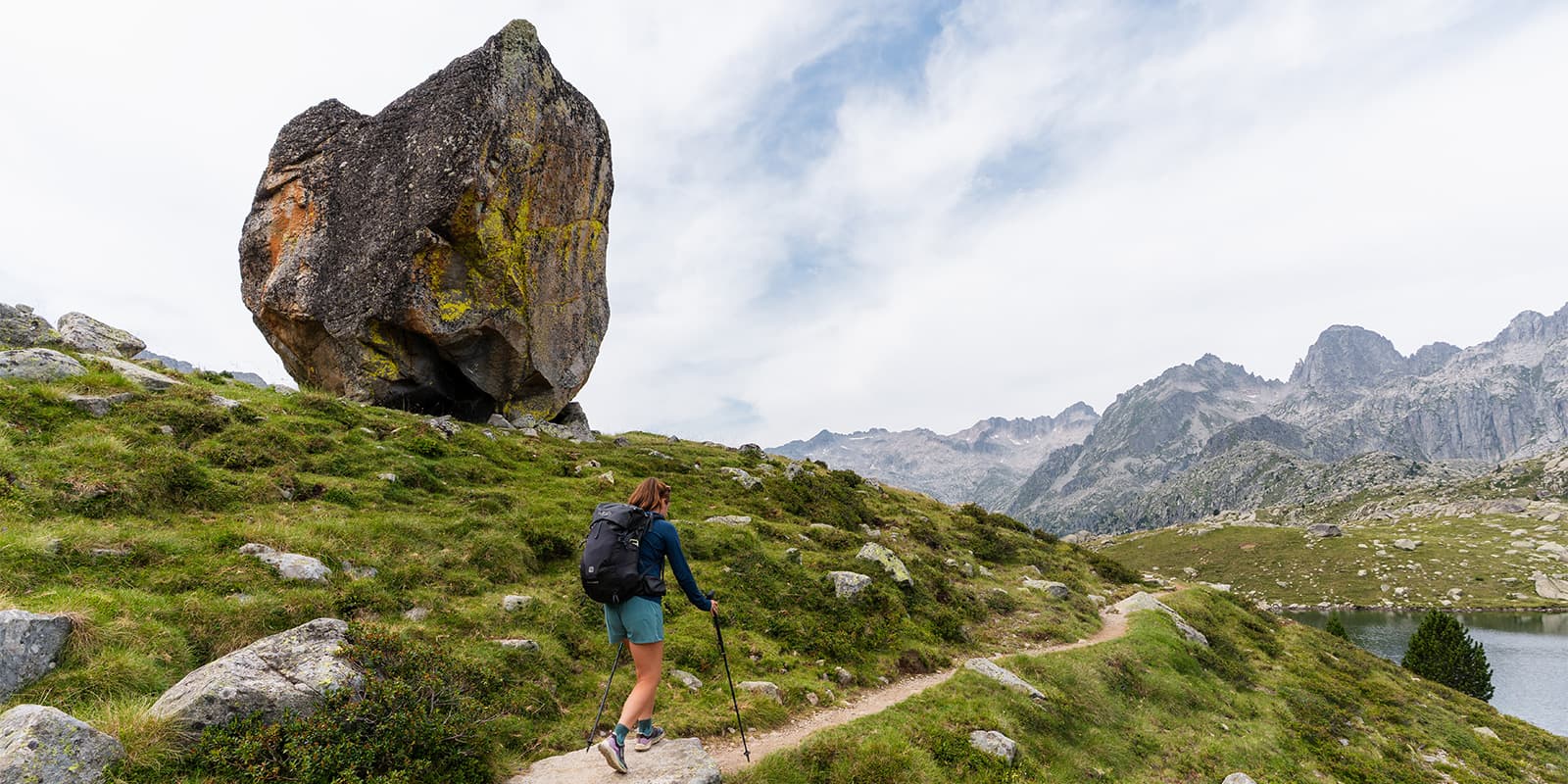 person hiking in the Catalan Pyrenees with RAB backpack