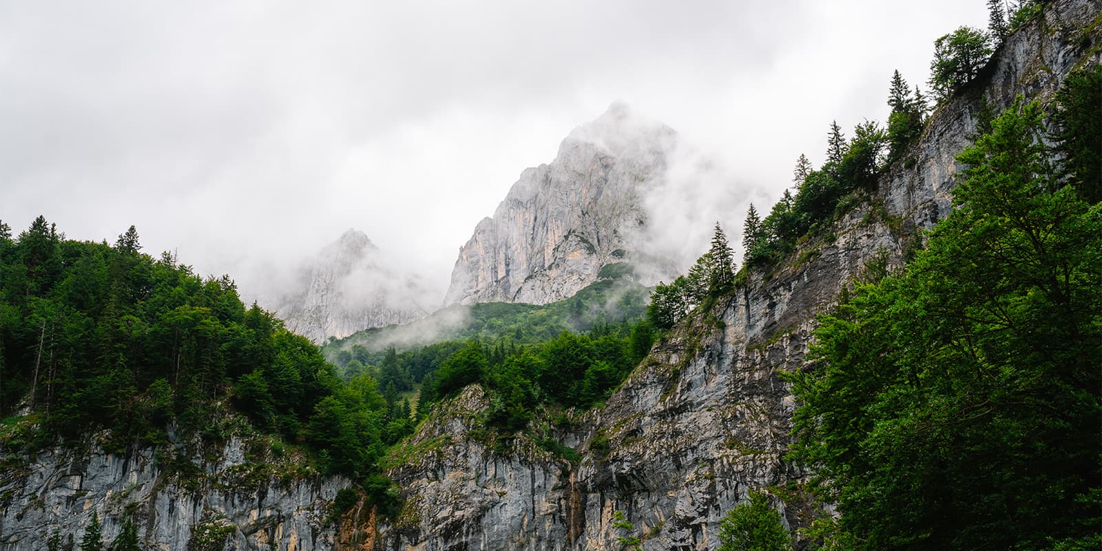 view of the Wilder Kaiser mountain range in Austria on the Adlerweg hiking trail