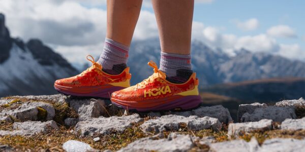 close up shot of the Hoka Speedgoat 6 women's shot in the Dolomites