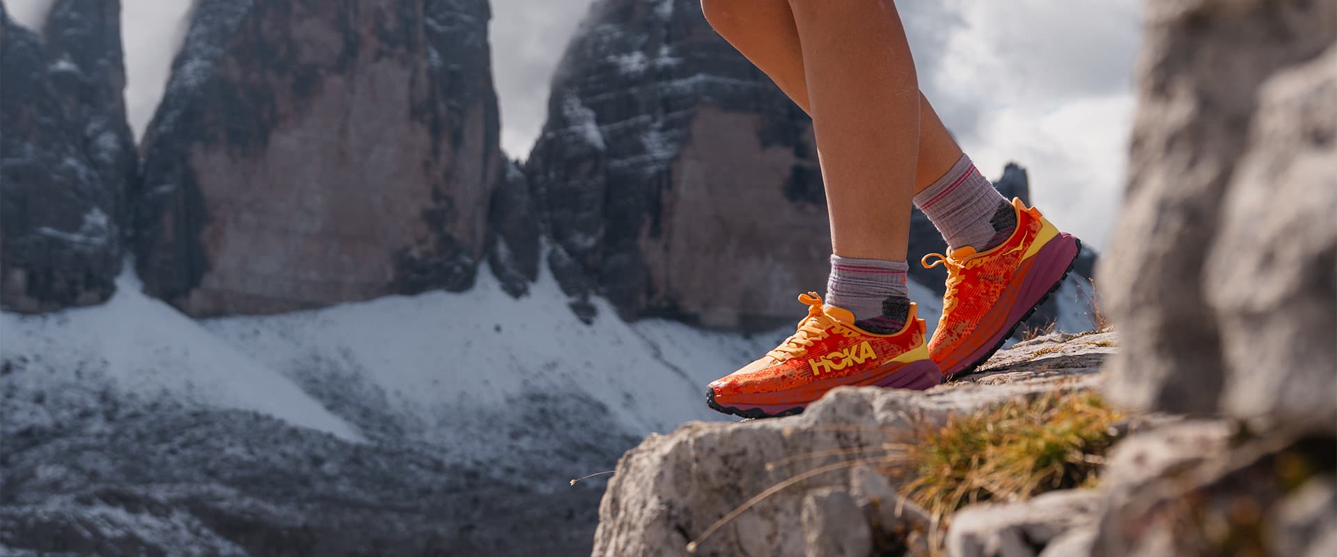 shot of the trail running shoes from Hoka shot at the Drei Zinnen in the Dolomites