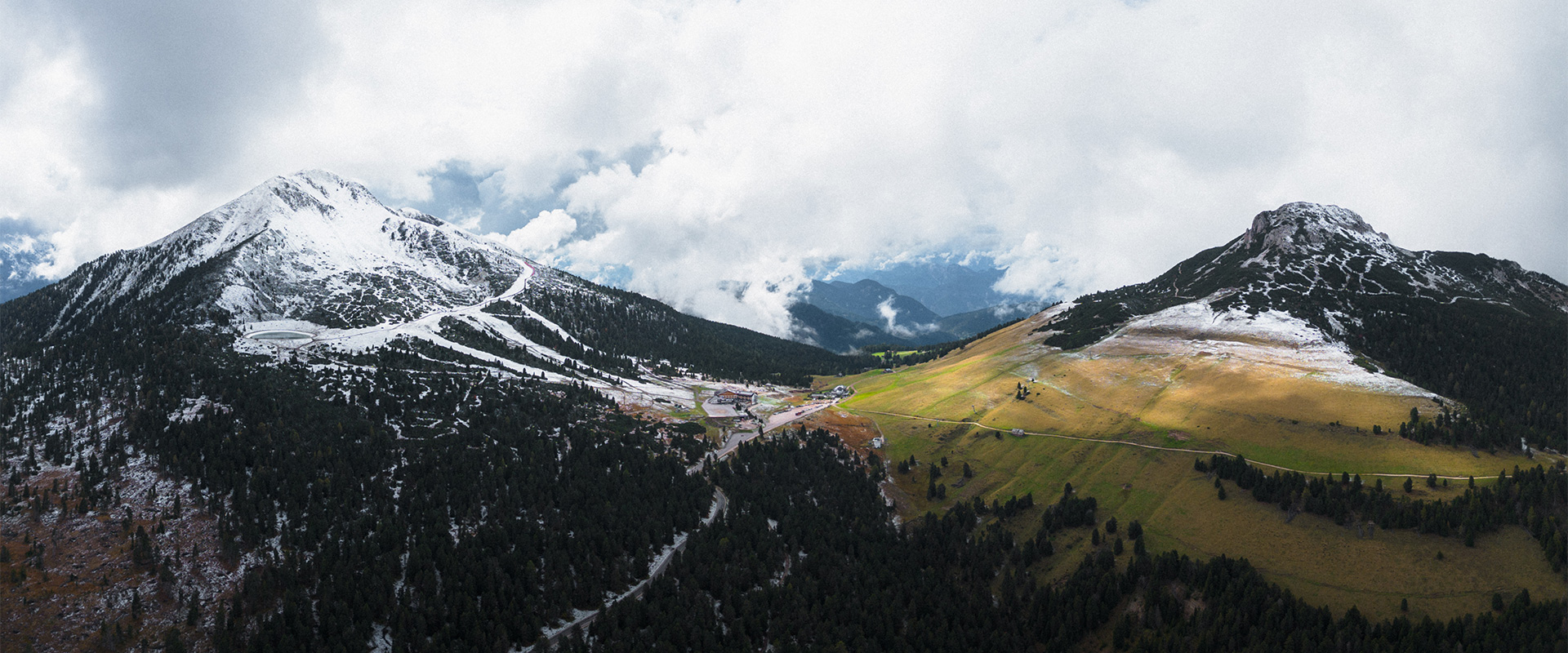 Drone shot of the Schwarzhorn and Weisshorn peaks in South Tyrol on the SchwarzWeiss Trail