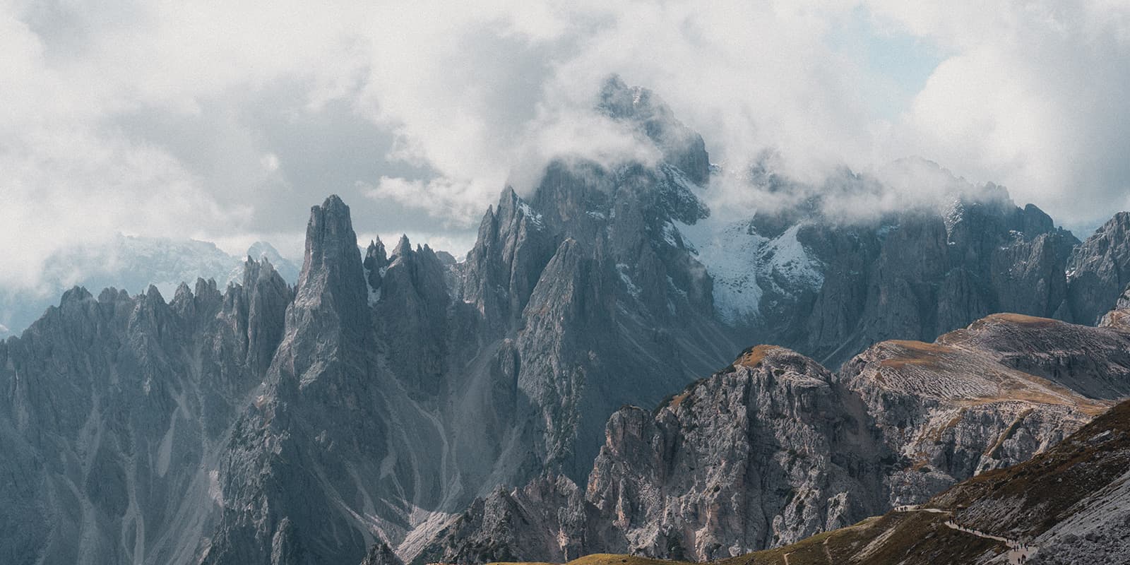 rugged peaks of the Dolomites on the three peaks Dolomites circuit