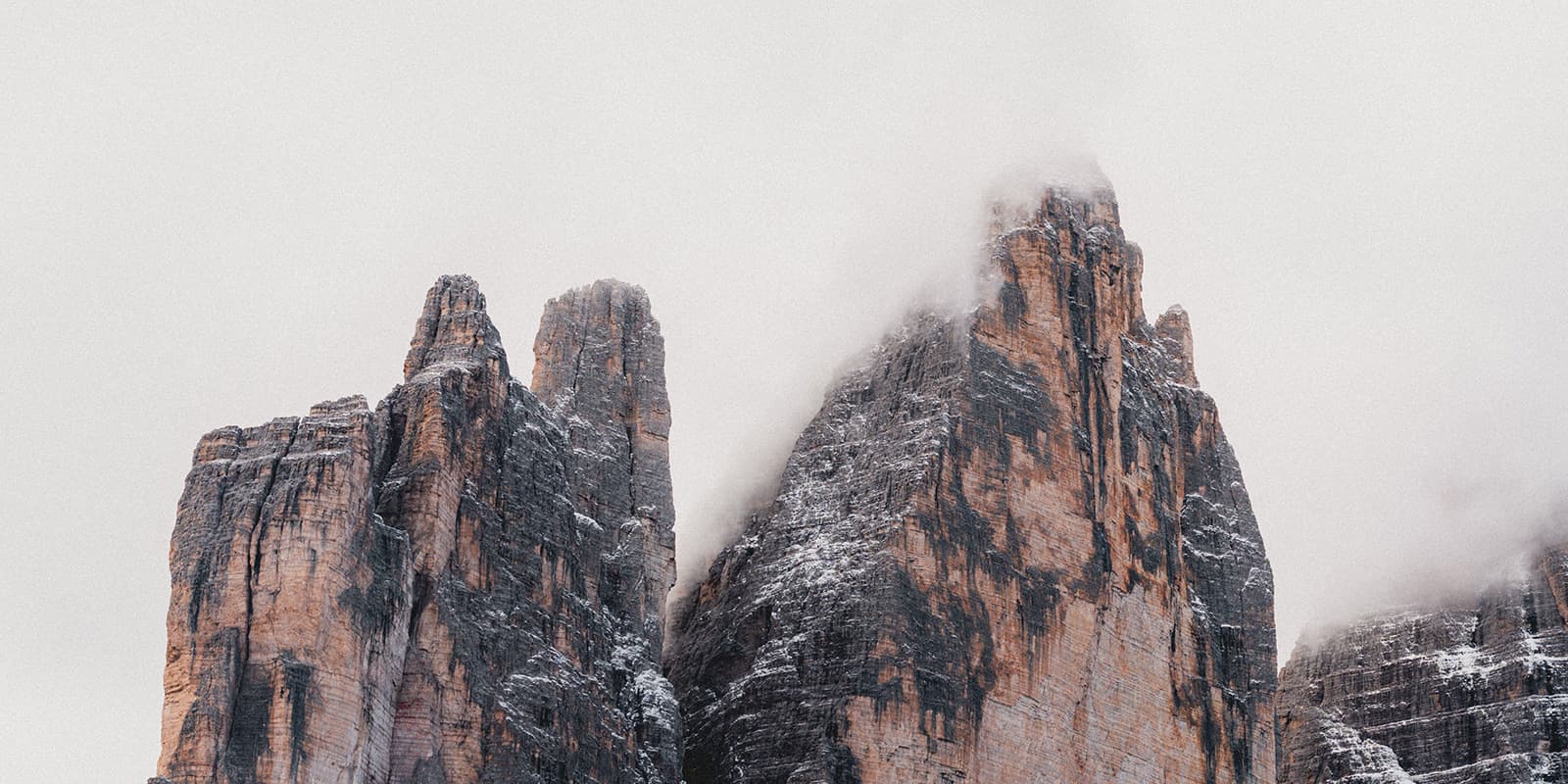 close up shot of the Drei Zinnen in the Dolomites