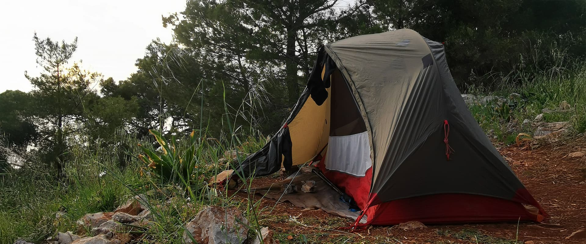 MSR Hubba NX Solo tent in a clearing by some trees