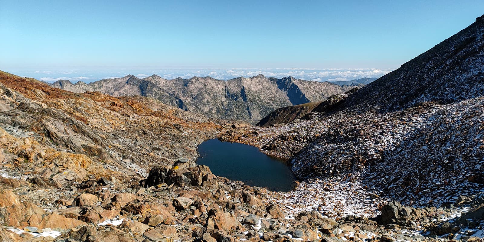 mountain lake high in the Pyrenees mountains on the Porta del Cel hiking trail