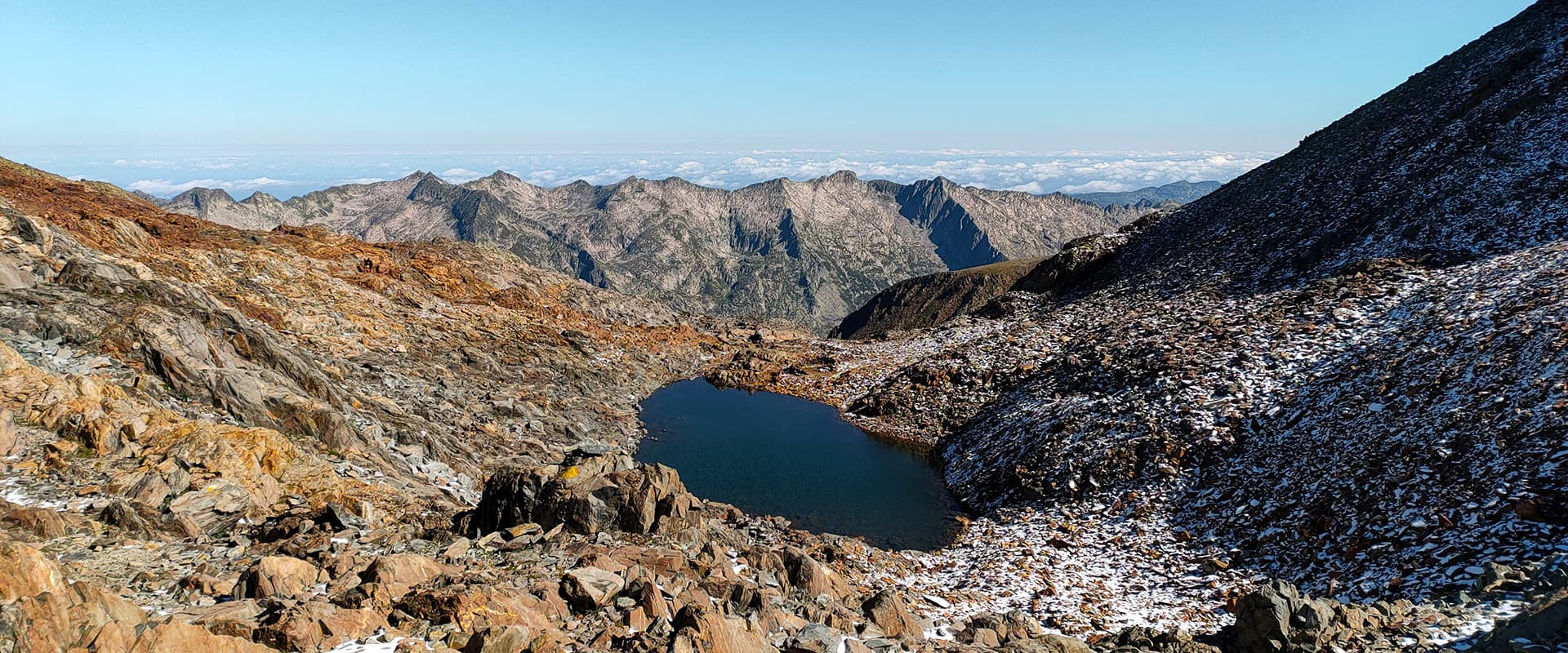 mountain lake high in the Pyrenees mountains on the Porta del Cel hiking trail