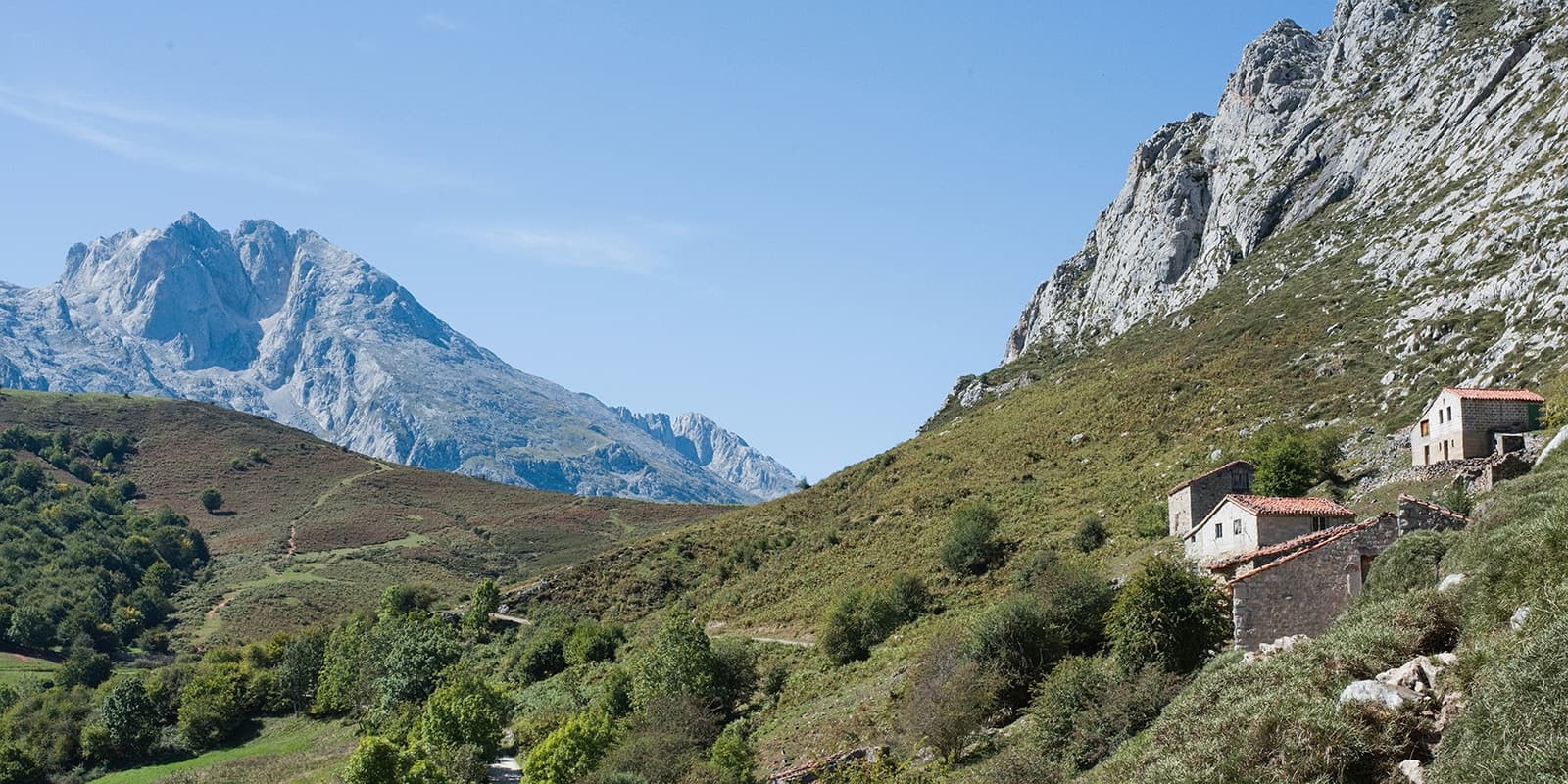 old stone buildings in the Picos de Europa mountain range