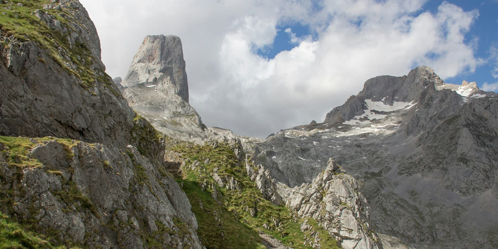 dramatic peaks of Picos de Europa seen on the El Anillo de Picos hiking trail
