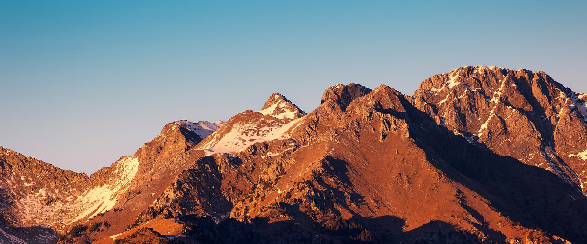 Mountain range in the Pyrenees in sunrise light