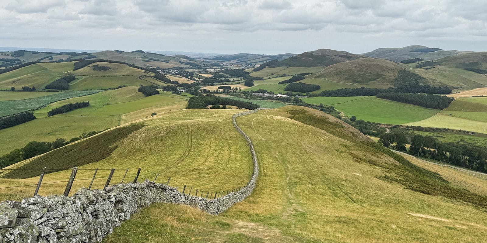 hiking trail in Scottish countryside on the St. Cuthbert's Way