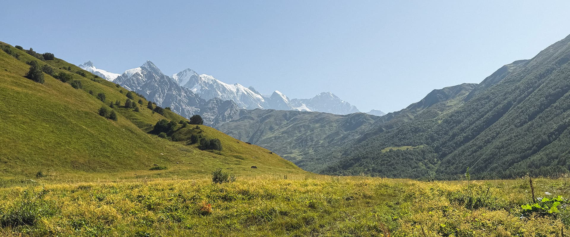 panoramic view of the mountains in Georgia on the Svaneti Trekking hiking trail