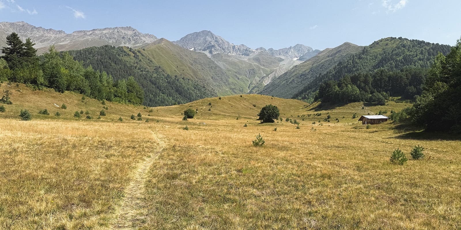 panoramic view of the mountains in Georgia on the Svaneti Trekking hiking trail