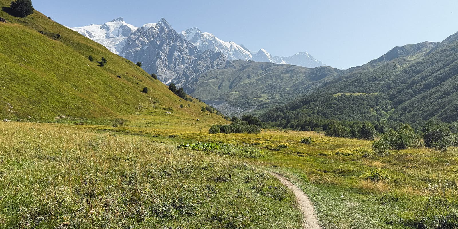 panoramic view of the mountains in Georgia on the Svaneti Trekking hiking trail
