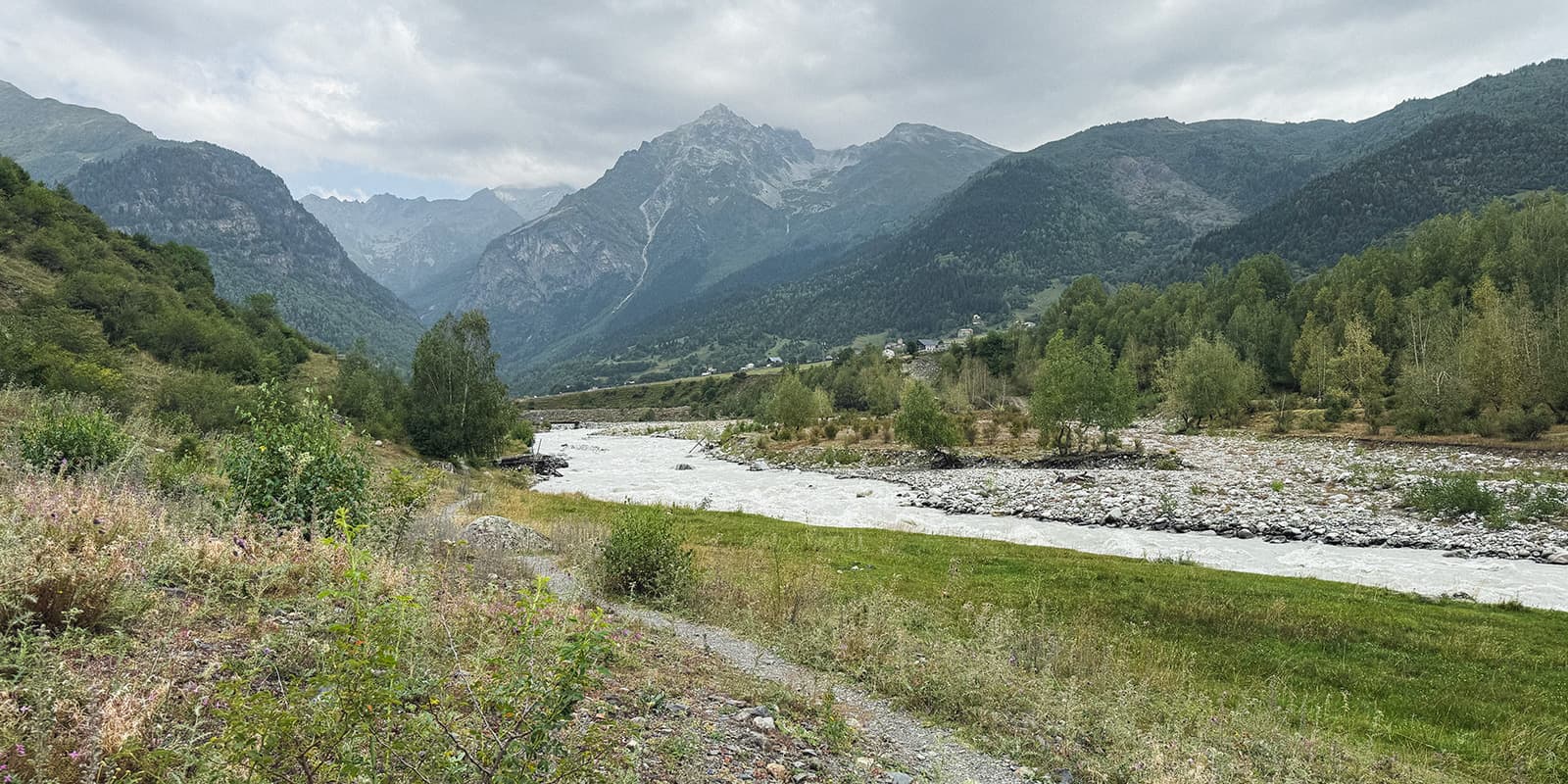 panoramic view of the mountains in Georgia on the Svaneti Trekking hiking trail