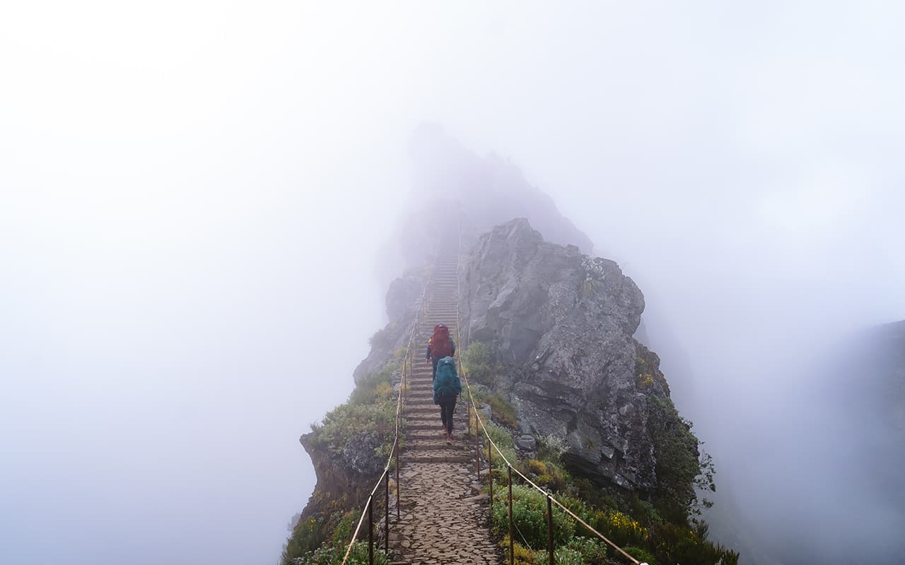 stairway to mountain top in the fog on Madeira PR1