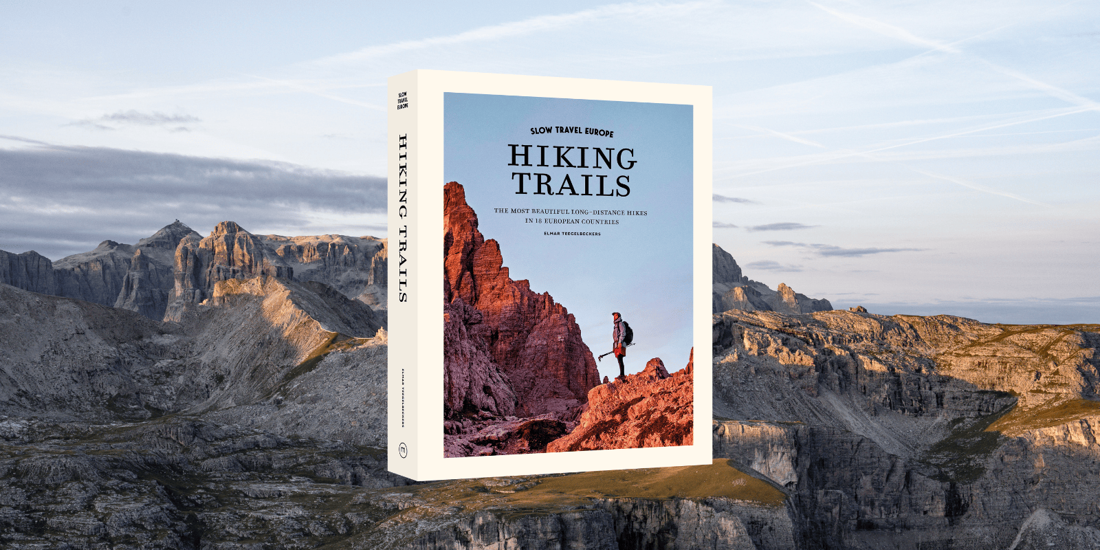 book cover with dolomites in background