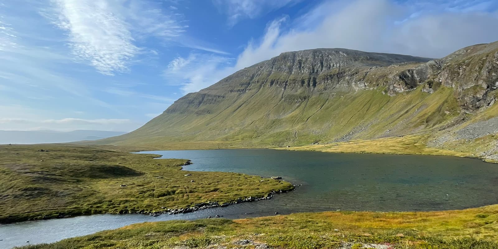 panoramic view of mountain lake on the Nordkallotleden trail