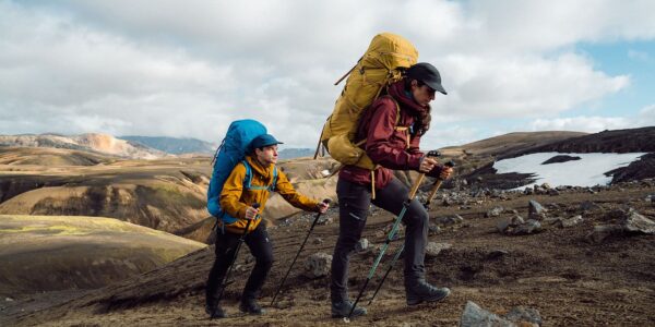 hikers going up hill in Iceland